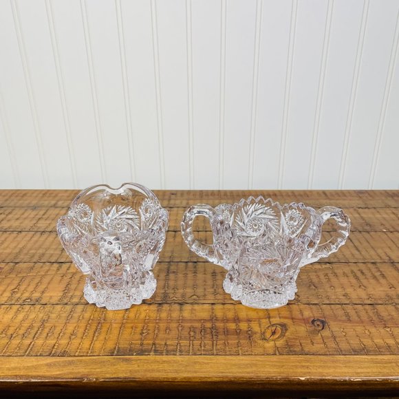 Vintage Cream and Sugar Bowls Pressed  Nucut/ Imperial Glass Set of 2 - Picture 11 of 11